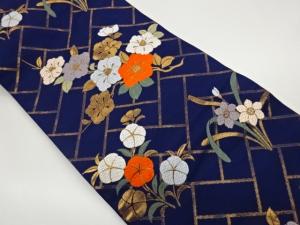 花々に檜垣模様織出し名古屋帯